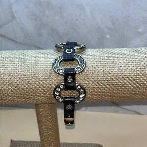 Guang Tong Vintage Leather Rhinestone Snap Bracelet Brown